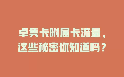 卓隽卡附属卡流量，这些秘密你知道吗？