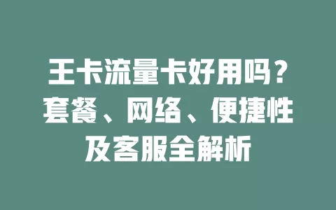 王卡流量卡好用吗？套餐、网络、便捷性及客服全解析