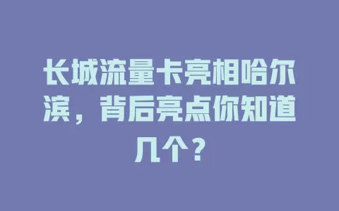 长城流量卡亮相哈尔滨，背后亮点你知道几个？