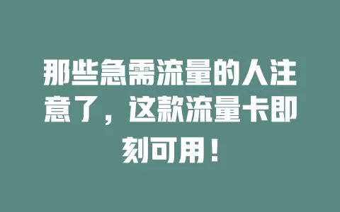 那些急需流量的人注意了，这款流量卡即刻可用！