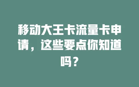 移动大王卡流量卡申请，这些要点你知道吗？