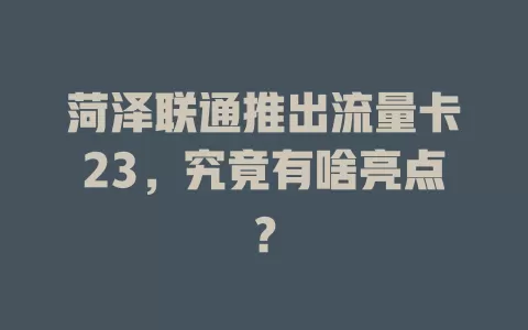 菏泽联通推出流量卡23，究竟有啥亮点？
