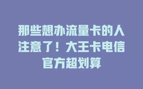 那些想办流量卡的人注意了！大王卡电信官方超划算