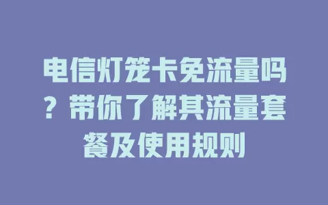 电信灯笼卡免流量吗？带你了解其流量套餐及使用规则