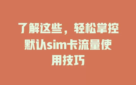 了解这些，轻松掌控默认sim卡流量使用技巧