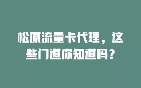 松原流量卡代理，这些门道你知道吗？