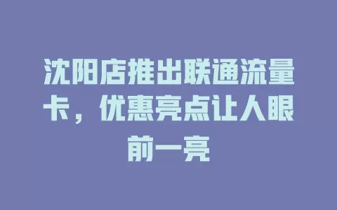 沈阳店推出联通流量卡，优惠亮点让人眼前一亮