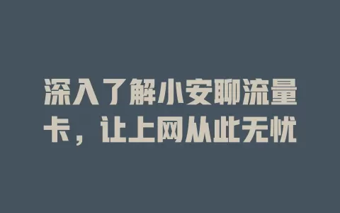 深入了解小安聊流量卡，让上网从此无忧