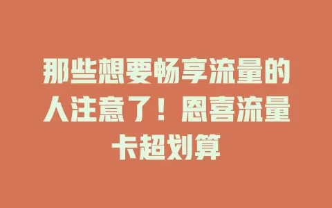 那些想要畅享流量的人注意了！恩喜流量卡超划算