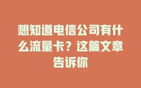 想知道电信公司有什么流量卡？这篇文章告诉你