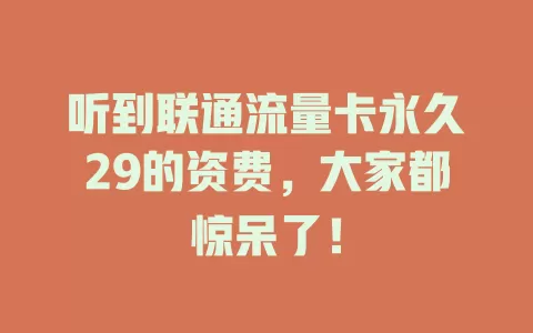 听到联通流量卡永久29的资费，大家都惊呆了！