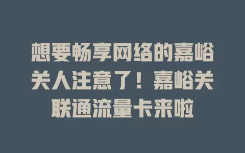 想要畅享网络的嘉峪关人注意了！嘉峪关联通流量卡来啦