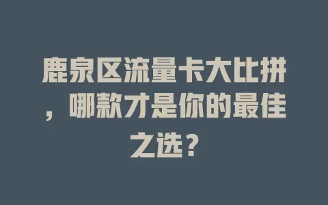 鹿泉区流量卡大比拼，哪款才是你的最佳之选？