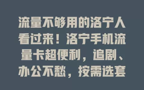 流量不够用的洛宁人看过来！洛宁手机流量卡超便利，追剧、办公不愁，按需选套餐，畅享数字化精彩