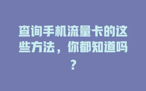 查询手机流量卡的这些方法，你都知道吗？