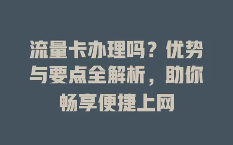 流量卡办理吗？优势与要点全解析，助你畅享便捷上网