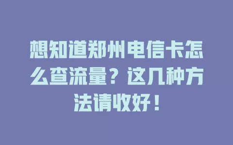 想知道郑州电信卡怎么查流量？这几种方法请收好！