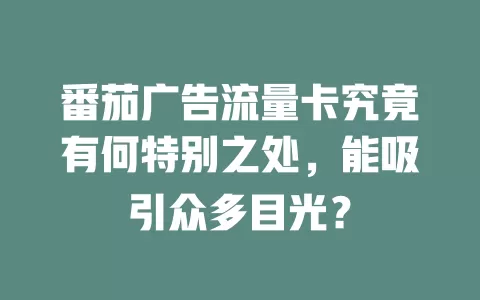 番茄广告流量卡究竟有何特别之处，能吸引众多目光？