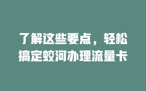 了解这些要点，轻松搞定蛟河办理流量卡