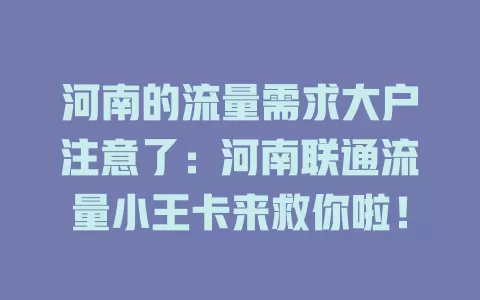 河南的流量需求大户注意了：河南联通流量小王卡来救你啦！