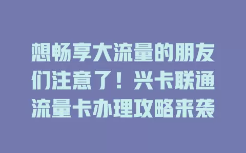 想畅享大流量的朋友们注意了！兴卡联通流量卡办理攻略来袭