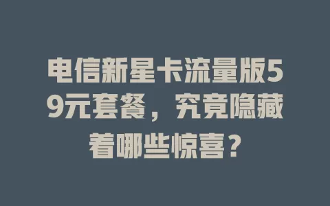 电信新星卡流量版59元套餐，究竟隐藏着哪些惊喜？