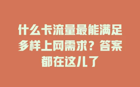 什么卡流量最能满足多样上网需求？答案都在这儿了