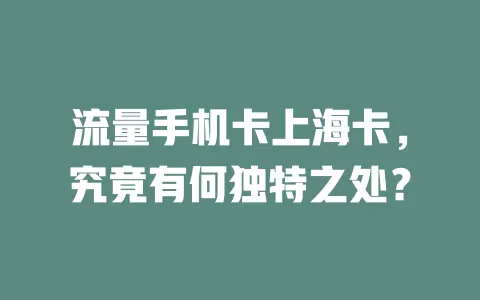 流量手机卡上海卡，究竟有何独特之处？