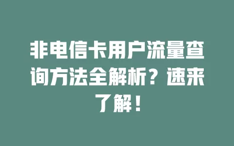 非电信卡用户流量查询方法全解析？速来了解！