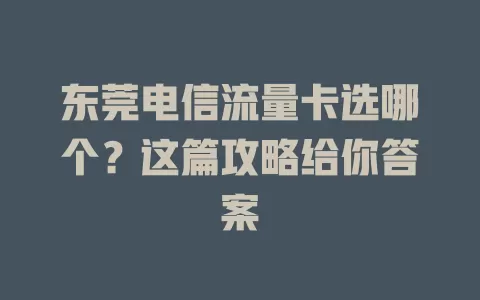 东莞电信流量卡选哪个？这篇攻略给你答案