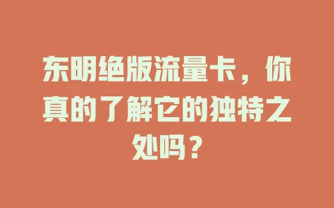 东明绝版流量卡，你真的了解它的独特之处吗？