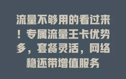 流量不够用的看过来！专属流量王卡优势多，套餐灵活，网络稳还带增值服务