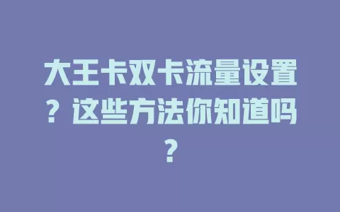 大王卡双卡流量设置？这些方法你知道吗？