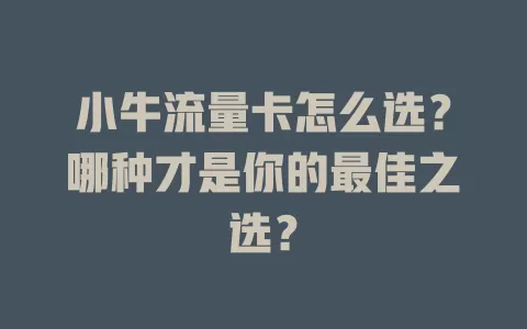 小牛流量卡怎么选？哪种才是你的最佳之选？