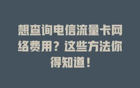 想查询电信流量卡网络费用？这些方法你得知道！