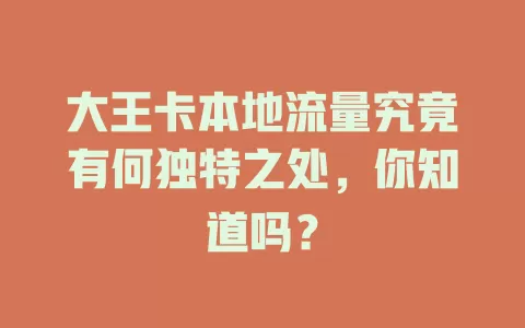 大王卡本地流量究竟有何独特之处，你知道吗？
