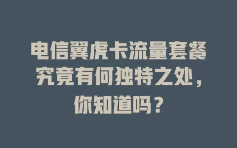 电信翼虎卡流量套餐究竟有何独特之处，你知道吗？