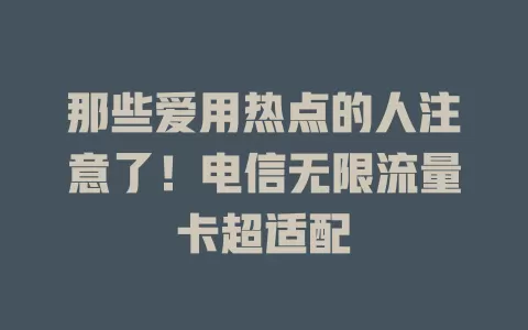 那些爱用热点的人注意了！电信无限流量卡超适配