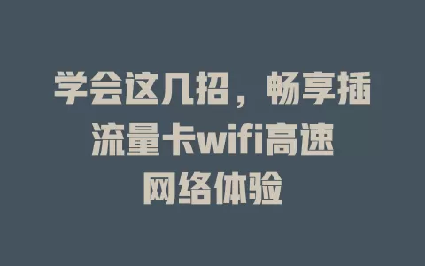 学会这几招，畅享插流量卡wifi高速网络体验