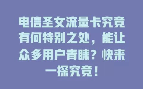 电信圣女流量卡究竟有何特别之处，能让众多用户青睐？快来一探究竟！
