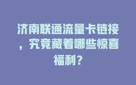 济南联通流量卡链接，究竟藏着哪些惊喜福利？