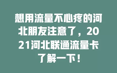想用流量不心疼的河北朋友注意了，2021河北联通流量卡了解一下！