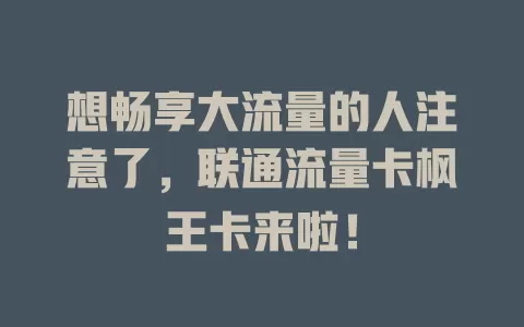 想畅享大流量的人注意了，联通流量卡枫王卡来啦！