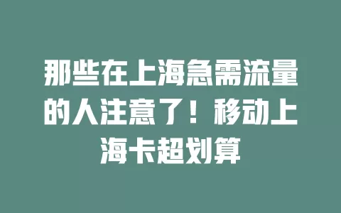 那些在上海急需流量的人注意了！移动上海卡超划算