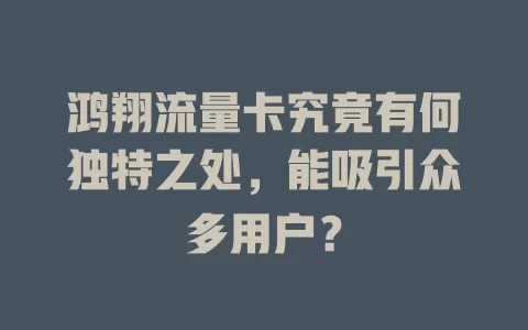 鸿翔流量卡究竟有何独特之处，能吸引众多用户？