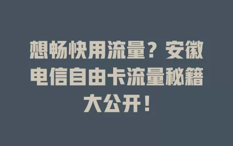 想畅快用流量？安徽电信自由卡流量秘籍大公开！