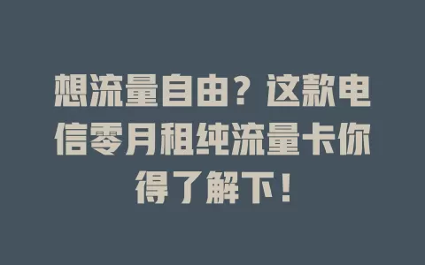 想流量自由？这款电信零月租纯流量卡你得了解下！