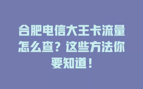合肥电信大王卡流量怎么查？这些方法你要知道！