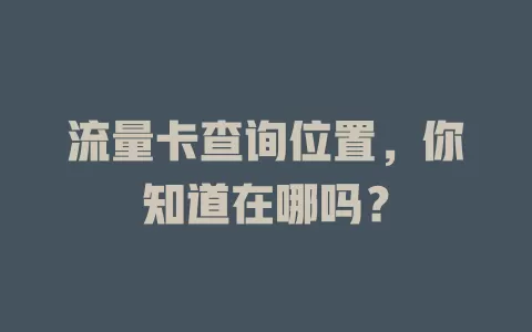 流量卡查询位置，你知道在哪吗？