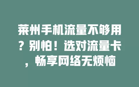 莱州手机流量不够用？别怕！选对流量卡，畅享网络无烦恼